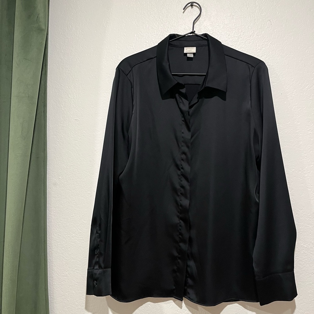 Black Satin Button Up